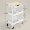 CARRELLO CUCINA MULTIUSO CON RUOTE GIREVOLI, 2 CESTI, CASSETTO E PIANO IN LEGNO, BIANCO