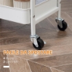 CARRELLO CUCINA MULTIUSO CON RUOTE GIREVOLI, 2 CESTI, CASSETTO E PIANO IN LEGNO, BIANCO