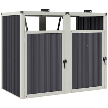 COPRI BIDONI SPAZZATURA A 2 SEZIONI CON COPERCHIO SOLLEVABILE, IN ACCIAIO ZINCATO, 146X81X122 CM, GRIGIO SCURO
