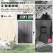 COPRI BIDONI SPAZZATURA A 2 SEZIONI CON COPERCHIO SOLLEVABILE, IN ACCIAIO ZINCATO, 146X81X122 CM, GRIGIO SCURO