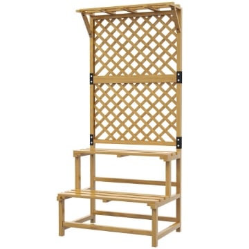 FIORIERA CON GRIGLIATO PER RAMPICANTI, 2 RIPIANI E BARRA SUPERIORE, IN LEGNO DI ABETE, 75X50X166 CM, GIALLO