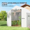 SERRA A TUNNEL 2X3X2 M CON PORTE E FINESTRE AVVOLGIBILI E TETTO A PUNTA, IN ACCIAIO E PE, BIANCO