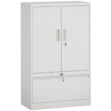 MOBILE DA UFFICIO IN ACCIAIO CON RIPIANO INTERNO REGOLABILE E CASSETTO, 80X40X130 CM, BIANCO