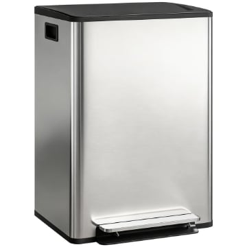 PATTUMIERA A PEDALE CON 2 SCOMPARTI DA 30L, COPERCHIO AMMORTIZZATO E SECCHI RIMOVIBILI, ACCIAIO INOX, ARGENTO