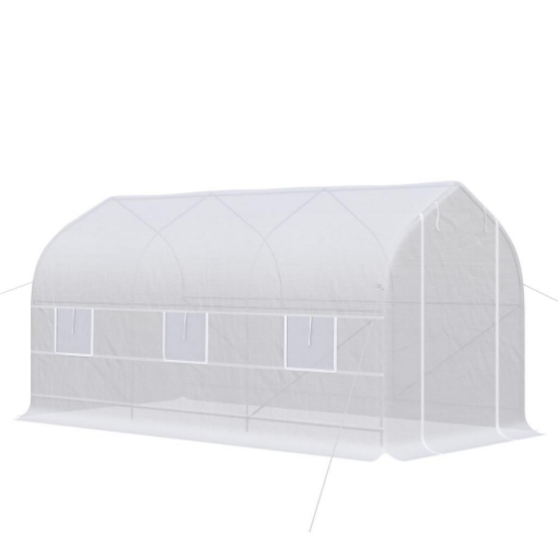 SERRA A TUNNEL ANTI-UV CON 6 FINESTRE A RETE E INGRESSO ARROTOLABILE, IN METALLO E PE, 4X2X2 M, BIANCO