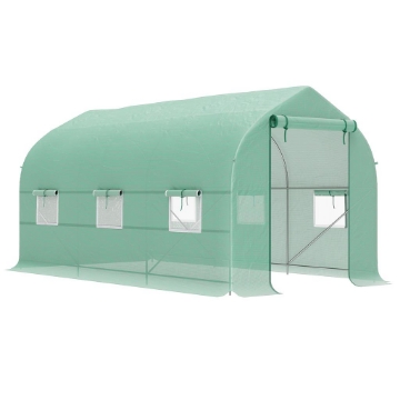 SERRA A TUNNEL ANTI-UV CON 6 FINESTRE A RETE E INGRESSO ARROTOLABILE, IN METALLO E PE, 4X2X2 M, VERDE