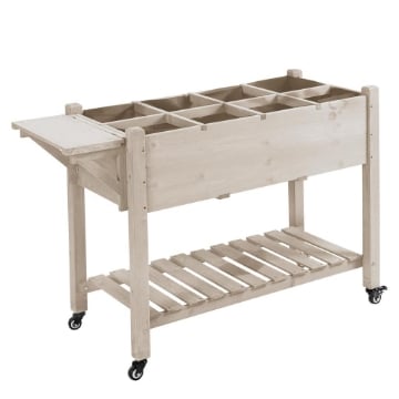 FIORIERA DA ESTERNO A 8 SEZIONI CON RIPIANO LATERALE E MENSOLA IN LEGNO DI ABETE, 123X54X87 CM, LEGNO