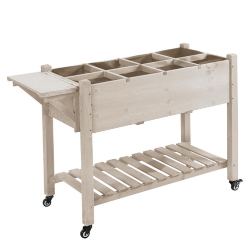FIORIERA DA ESTERNO A 8 SEZIONI CON RIPIANO LATERALE E MENSOLA IN LEGNO DI ABETE, 123X54X87 CM, LEGNO