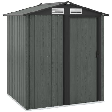 CASETTA DA GIARDINO PORTA ATTREZZI IN ACCIAIO CON TETTO INCLINATO E 4 PRESE D'ARIA, 152X132X188 CM, GRIGIO
