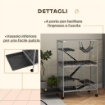 GABBIA PER RODITORI CON 4 INGRESSI A LIVELLI MULTIPLI CON AMACA, IN METALLO E PP, 80X52X128 CM, ARGENTO E GRIGIO