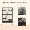 GABBIA PER RODITORI CON 4 INGRESSI A LIVELLI MULTIPLI CON AMACA, IN METALLO E PP, 80X52X128 CM, ARGENTO E GRIGIO
