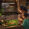 TERRARIO PER RETTILI RIALZATO CON SERRATURA E TERMOMETRO, IN VETRO E RETE METALLICA, 50X30X35 CM, NERO