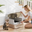 LETTIERA PER GATTI CHIUSA XXL IN ACCIAIO INOX, COPERCHIO APRIBILE A 90¦ E DOPPIE PORTE, 70X50X46.5 CM, GRIGIO