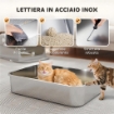 LETTIERA PER GATTI CHIUSA XXL IN ACCIAIO INOX, COPERCHIO APRIBILE A 90¦ E DOPPIE PORTE, 70X50X46.5 CM, GRIGIO
