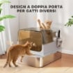 LETTIERA PER GATTI CHIUSA XXL IN ACCIAIO INOX, COPERCHIO APRIBILE A 90¦ E DOPPIE PORTE, 70X50X46.5 CM, GRIGIO