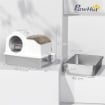 LETTIERA PER GATTI CHIUSA CON 2 TAPPETINI, IN ACCIAIO INOX, ABS E PP, 60.5X40.5X42 CM, BIANCA E ARGENTO