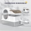 LETTIERA PER GATTI CHIUSA CON 2 TAPPETINI, IN ACCIAIO INOX, ABS E PP, 60.5X40.5X42 CM, BIANCA E ARGENTO