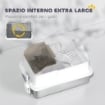LETTIERA PER GATTI CHIUSA CON 2 TAPPETINI, IN ACCIAIO INOX, ABS E PP, 60.5X40.5X42 CM, BIANCA E ARGENTO