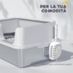 LETTIERA PER GATTI CON BORDI RIALZATI, VASSOIO E PALETTA, IN ACCIAIO INOX E PP, 60X40X28 CM, GRIGIO CHIARO