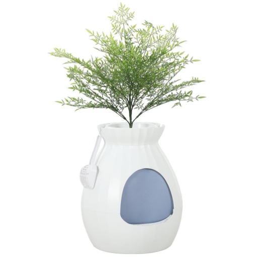 LETTIERA PER GATTI ANTIODORE A FORMA DI VASO CON PALETTA, IN ABS E ACCIAIO INOX, 50X48.5X58.7 CM, BIANCO