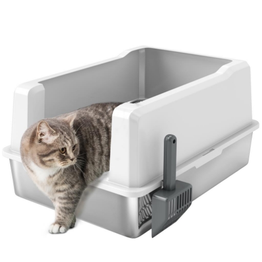 LETTIERA PER GATTI IMPERMEABILE CON PARETI RIALZATE, VASSOIO E PALETTA, IN ABS, 71X50.8X35.5 CM, BIANCO