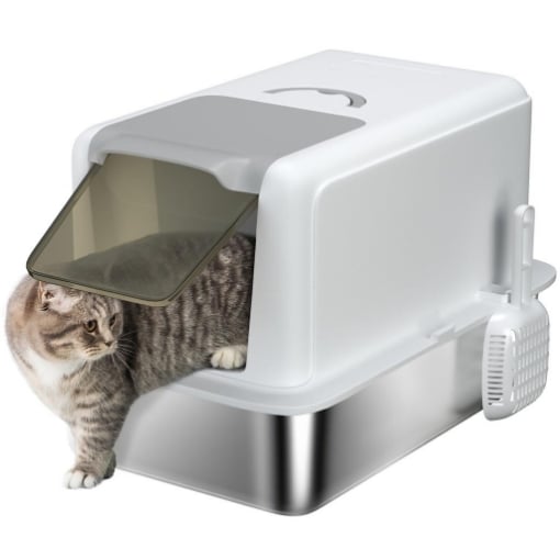 LETTIERA PER GATTI CHIUSA CON VASSOIO IN ACCIAIO, PALETTA E SACCHETTI FILTRANTI, IN PP, 40.5X60.5X41.5 CM