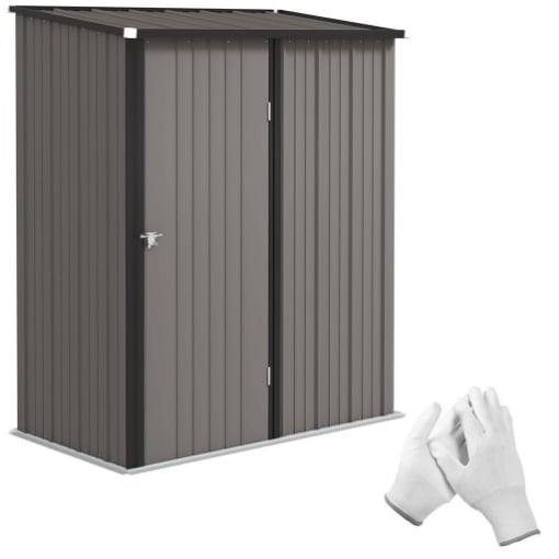 CASETTA DA GIARDINO IN ACCIAIO PORTA ATTREZZI CON CATENACCIO, 161.5X94.5X196CM, GRIGIO CHIARO