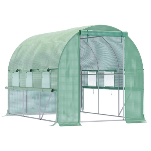 SERRA PER ORTO 3X2X2M IN ACCIAIO E COPERTURA PE, PORTE CON ZIP E FINESTRE A RETE, VERDE