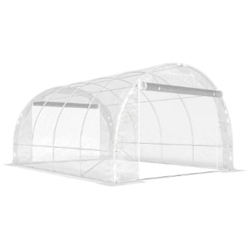 SERRA A TUNNEL 3X4X2 M CON PORTE AVVOLGIBILI, TELAIO IN ACCIAIO E COPERTURA IN PE ANTI-UV, TRASPARENTE