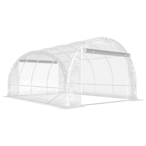 SERRA A TUNNEL 3X4X2 M CON PORTE AVVOLGIBILI, TELAIO IN ACCIAIO E COPERTURA IN PE ANTI-UV, TRASPARENTE