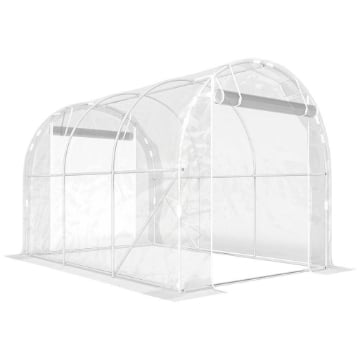 SERRA A TUNNEL 2X3X2 M CON PORTE AVVOLGIBILI, TELAIO IN ACCIAIO E COPERTURA IN PE ANTI-UV, TRASPARENTE
