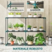 PORTAPIANTE A 3 LIVELLI APERTI IN ACCIAIO E PLASTICA, 143X48X100 CM, VERDE SCURO