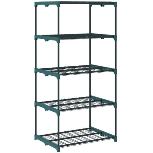 PORTAPIANTE A 5 LIVELLI APERTI IN ACCIAIO E PLASTICA, 67X49X138 CM, VERDE SCURO