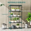 PORTAPIANTE A 5 LIVELLI APERTI IN ACCIAIO E PLASTICA, 67X49X138 CM, VERDE SCURO
