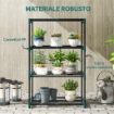 PORTAPIANTE A 4 LIVELLI APERTI IN ACCIAIO E PLASTICA, 67X49X105 CM, VERDE SCURO