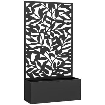 FIORIERA CON SPALLIERA PER RAMPICANTI IN ACCIAIO, MONTAGGIO A PARETE O A TERRA, 61X23X113 CM, NERO