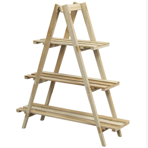 PORTAPIANTE VERTICALE 3 LIVELLI A DOGHE IN ABETE, 100X36X112 CM, COLOR LEGNO