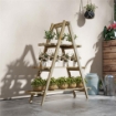 PORTAPIANTE VERTICALE 3 LIVELLI A DOGHE IN ABETE, 100X36X112 CM, COLOR LEGNO