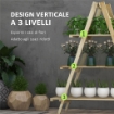 PORTAPIANTE VERTICALE 3 LIVELLI A DOGHE IN ABETE, 100X36X112 CM, COLOR LEGNO