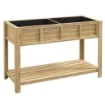 FIORIERA RIALZATA IN LEGNO CON RIPIANO INFERIORE, DIVISORIO, FORI DI DRENAGGIO, 115X46X75 CM, COLOR LEGNO