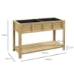 FIORIERA RIALZATA IN LEGNO CON RIPIANO INFERIORE, DIVISORIO, FORI DI DRENAGGIO, 115X46X75 CM, COLOR LEGNO