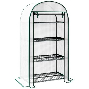 SERRA DA GIARDINO VERTICALE CON 4 RIPIANI IN METALLO E COPERTURA IN PE, 80X50X160 CM, BIANCO