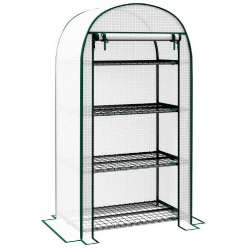SERRA DA GIARDINO VERTICALE CON 4 RIPIANI IN METALLO E COPERTURA IN PE, 80X50X160 CM, BIANCO