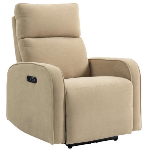 POLTRONA RECLINABILE ELETTRICA IN CINIGLIA CON POGGIAPIEDI, POGGIATESTA REGOLABILE E PRESE, 80X93X103 CM, BEIGE