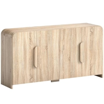 CREDENZA CUCINA CON 2 ARMADIETTI, ANTE SOFT-CLOSE E RIPIANI REGOLABILI, 157X39X82 CM, LEGNO NATURALE