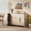 CREDENZA CUCINA CON 2 ARMADIETTI, ANTE SOFT-CLOSE E RIPIANI REGOLABILI, 157X39X82 CM, LEGNO NATURALE
