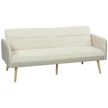 DIVANO LETTO 3 POSTI CON SCHIENALE RECLINABILE E RIVESTIMENTO EFFETTO VELLUTO, 185X84X83 CM, BEIGE