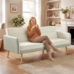 DIVANO LETTO 3 POSTI CON SCHIENALE RECLINABILE E RIVESTIMENTO EFFETTO VELLUTO, 185X84X83 CM, BEIGE