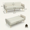 DIVANO LETTO 3 POSTI CON SCHIENALE RECLINABILE E RIVESTIMENTO EFFETTO VELLUTO, 185X84X83 CM, BEIGE