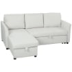 DIVANO LETTO ANGOLARE EFFETTO LINO CON VANO PORTAOGGETTI A SCOMPARSA, 192X148X86 CM, BIANCO CREMA